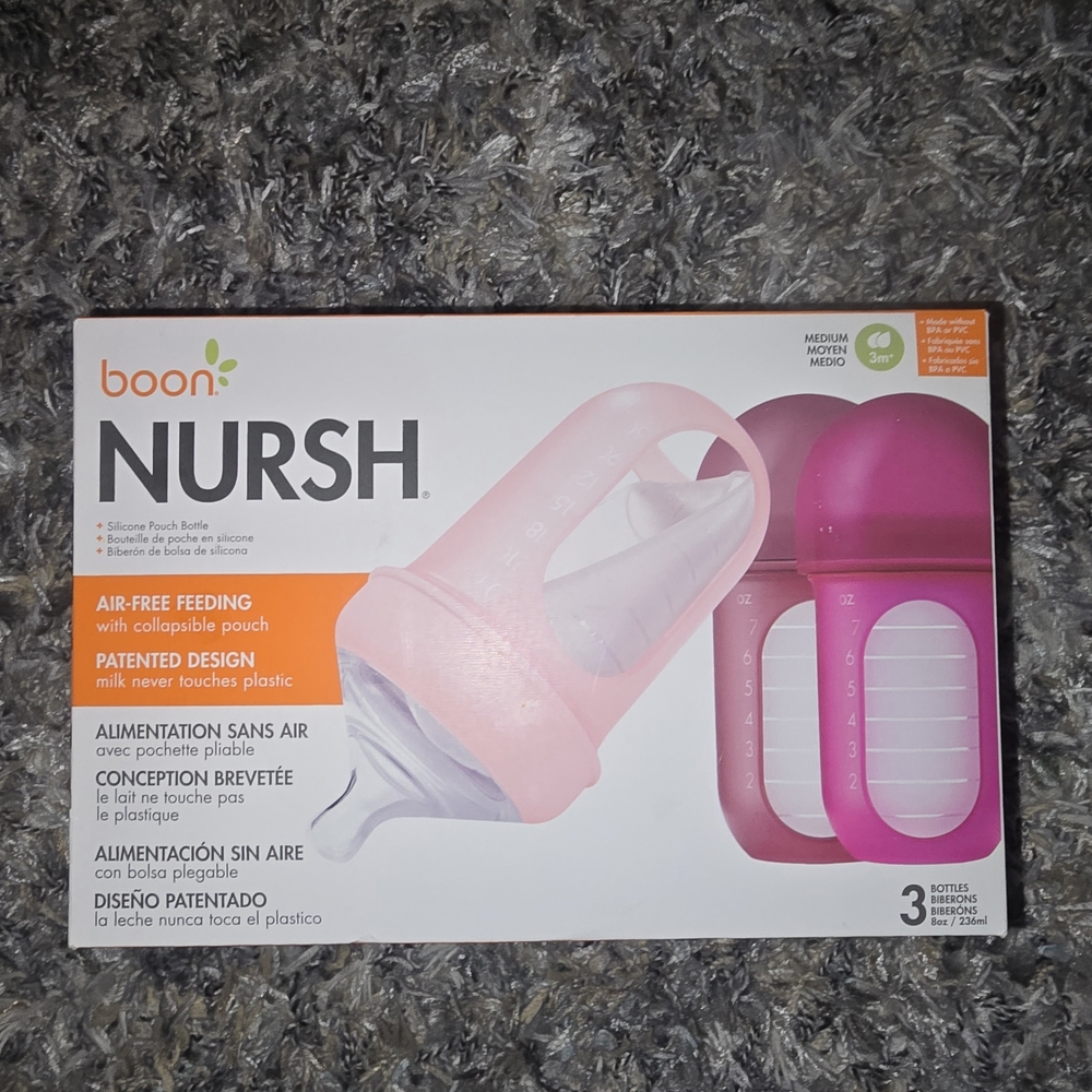 BOON Nursh Pink Silicone Pouch Bottles